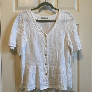 White Linen Button Down Top